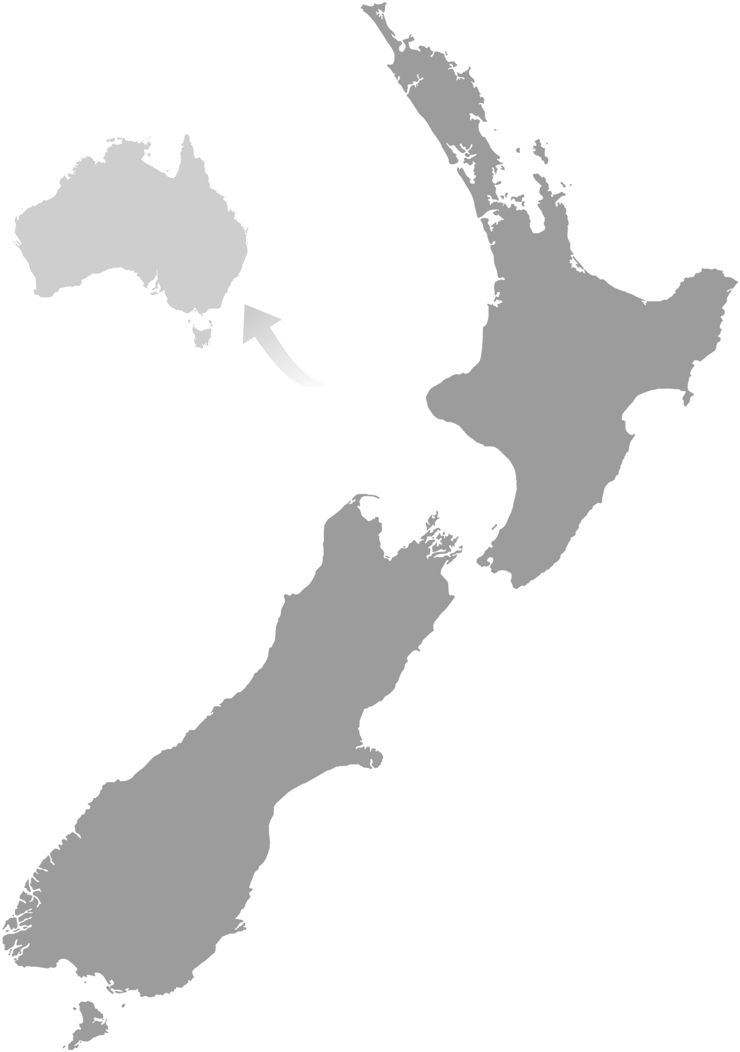 Map showing New Zealand (primarily) and Australia (inset, smaller)