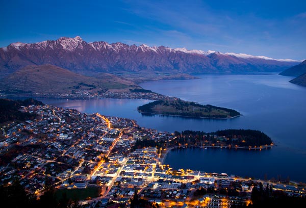 Aerial photo of Queenstown at night